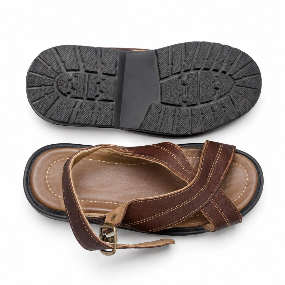 Mens Classic Brown Cross Strap Sandals